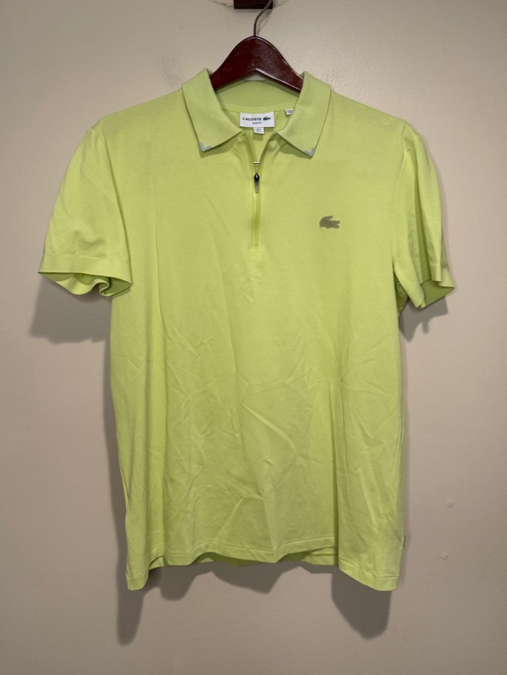 Lacoste Motion Ultra-Light Cotton Polo Shirt Zipper Lime green Slim Fit